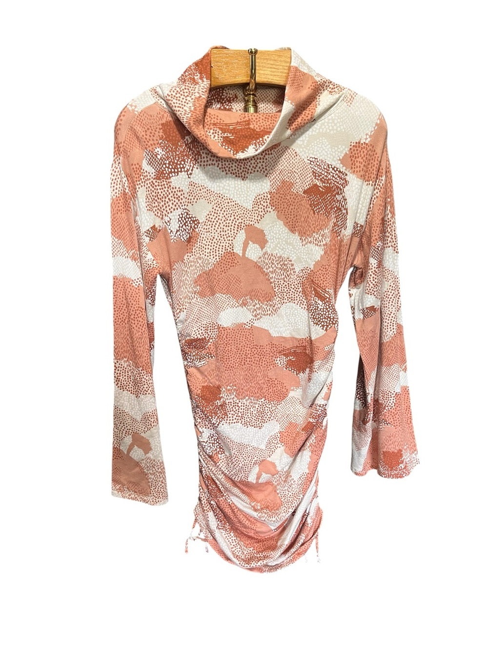 Anthropologie Daily Practice Cowl Neck Ruched Long-Sleeve Dress Abstract Medium
